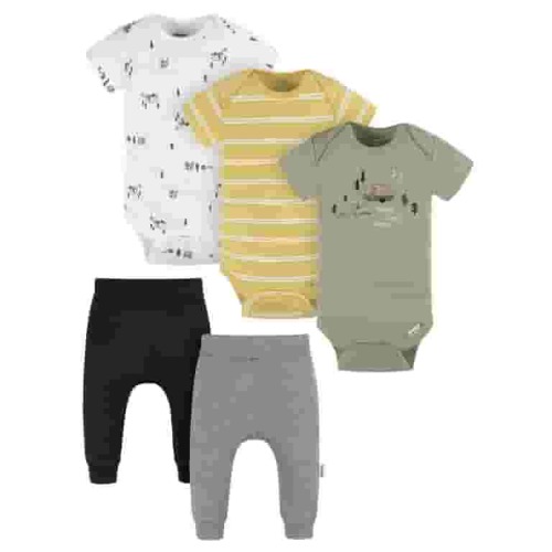 Gerber Baby Boy Bodysuits & Pants Outfit Set, 5-Piece, Newborn-12 Months