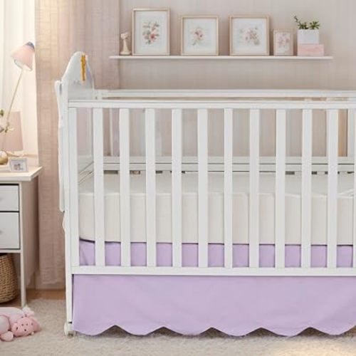 Brandream Scallop Edge Cotton Crib Skirt, Baby Girl Boy Gender Neutral Crib Skirt Toddler Bedskirt Farmhouse Chic Nursery Crib Bed Skirt, Luxury Boho Bohemian Solid Purple