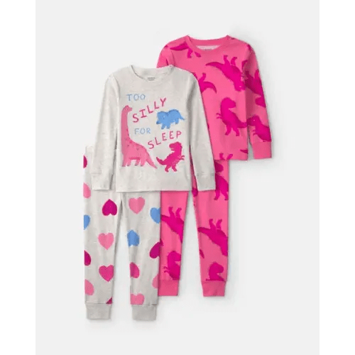 Baby Girl 4-Piece Dino Heart Cotton Snug Fit Pajama Set - Pink | Carter's