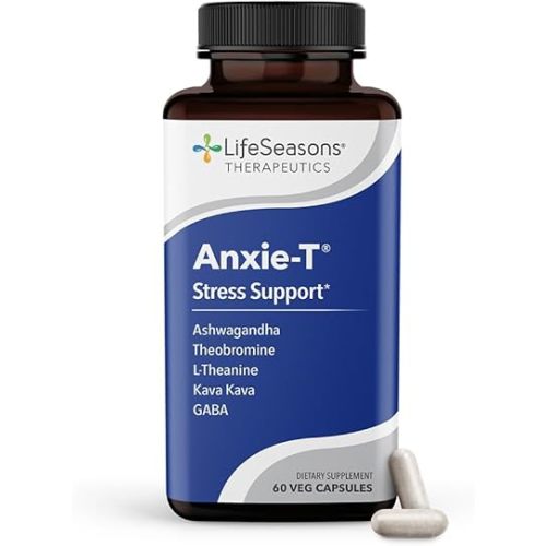 LifeSeasons Anxie-T - Stress Relief Supplement - Supports Mood & Mental Focus - Feel Calm and Relaxed - Eases Tension & Nervousness - Ashwagandha, Kava Kava, GABA & L-Theanine - 60 Capsules