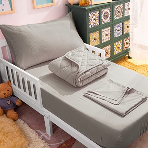 NTBAY Toddler Microfiber Bedding Set, 4 Piece, Smoke Grey | Includes Quilt, Fitted Sheet, Flat Sheet, and Pillowcase, Coordinated 4 Piece Set for 28 x 52 Inch Toddler Beds