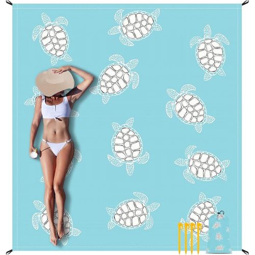 Beach Blanket Sandproof, Baby Sea Turtle Beach Mat Sand Free Waterproof, Large Picnic Blankets Lightweight Quick Drying & Portable, Polyester Outdoor Blanket Seaside Essentials Must Have Accesorries