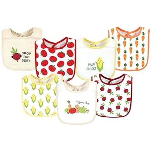 Hudson Baby Unisex Baby Cotton Bibs, Veggies, One Size