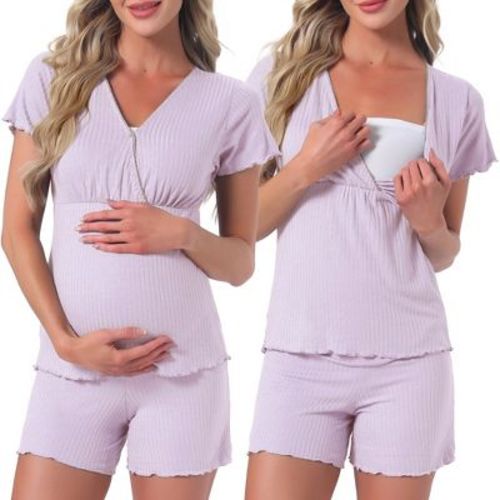 INSPIRE CHIC Maternity Modal Pajama Sets Short Sleeves Nursing Clothes Postpartum Loungewear Set Breastfeeding Tops & Shorts