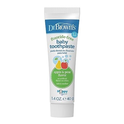 Dr. Brown's Fluoride-Free Baby Toothpaste, Safe to Swallow, Apple Pear, 1-Pack, 1.4oz/40g, 0-3 Years