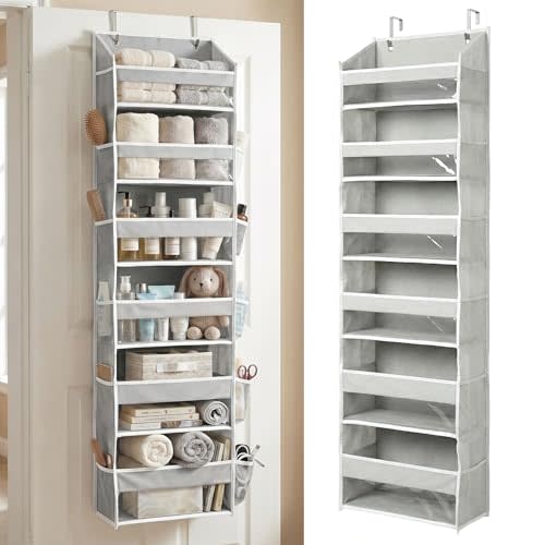 HOMELUX THEORY UPGRADED 6 Tiers Over The Door Organizer Hanging - 100D EXTRA THICK & 50lbs HUGE CAPACITY, 12 Side Mesh Pockets Over The Door Shoe Organizer, Hanging Closet Organizer (Light Gray, 1pc)