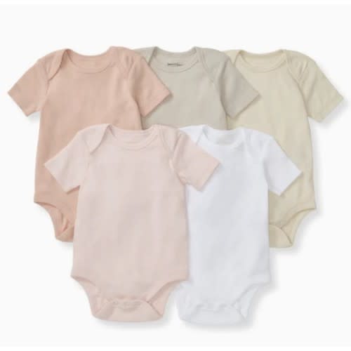 Solid Organic Cotton Short Sleeve Baby Bodysuits 5 Pack - Pink Sand