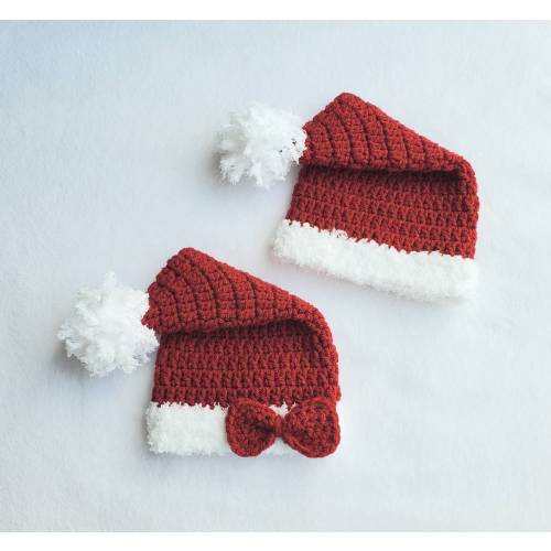 In Stock - Crochet santa hat, christmas baby hat, baby santa hat, baby shower gift, 0-3 month baby gift, newborn photo prop, elf hat red