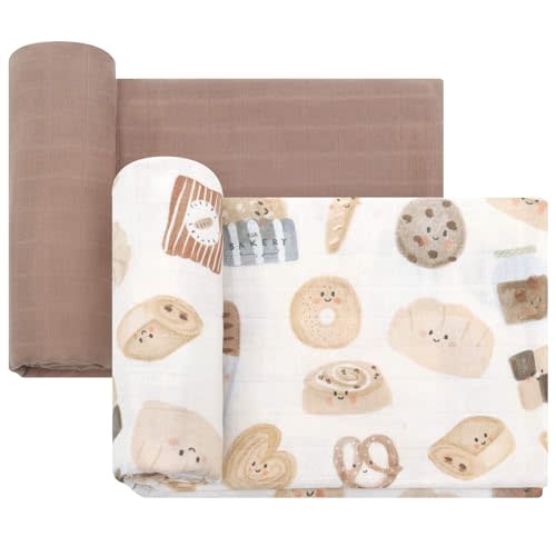 LifeTree Baby Swaddle Blankets Girls, Organic Muslin Swaddle Blankets Unisex Swaddling Wrap Receiving Blanket for Newborn, Organic Cotton, Large 47 x 47 inches, Bread and Brown