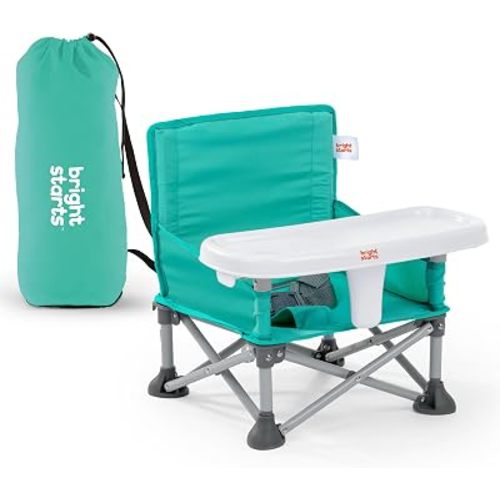 Bright Starts Pop ‘N Sit Portable Booster Seat, 3-in-1 Floor Seat, Travel High Chair & Toddler Booster with Feeding Tray, Indoor/Outdoor, Grey, 6 Months–3 Years