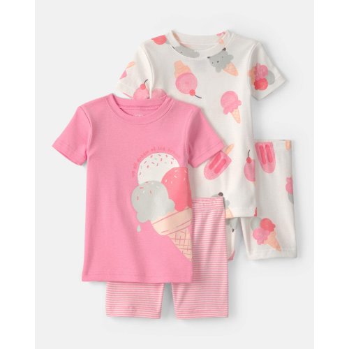 Baby Girl Ice Cream 100% Cotton Short-Sleeve Snug Fit 4-Piece Pajama Set - Pink/Ivory | Carter's