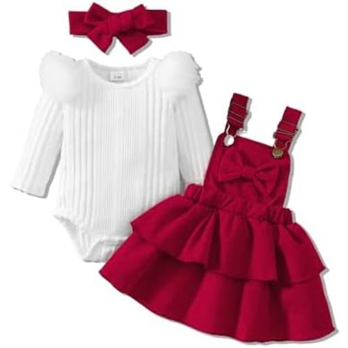Baby Girl Fall Winter Skirt Set Newborn Overall Dress Long Sleeve Ribbed Romper Suspender Skirts 3Pcs Outfits