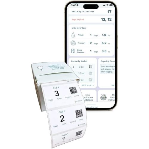 Cubtale Smart Milk Bag Labels – Breast Milk Expiration, Inventory & Storage Tracking with QR Code – Caregiver Access to Breastfeeding Details – 500 Consecutively Numbered Self-Adhesive Labels