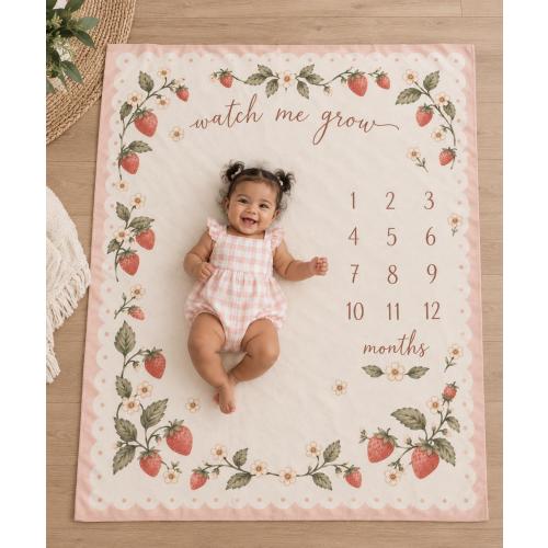 Strawberry Baby Milestone Blanket, Watch Me Grow Monthly Baby Blanket, Girl First Year Photo Prop, Baby Shower Gift
