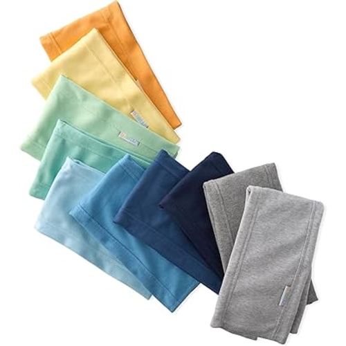 Bailey 10-Pack Burp Cloths 100% Organic Cotton Knit for Newborn & Baby Boys & Girls, Sunny Blue Rainbow, One Size