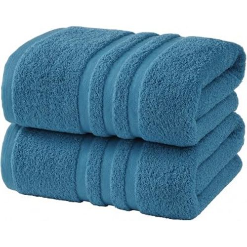 Velqora Bath Towels, 2 Pack, 30x60 in, 100% Cotton, Soft & Absorbent, Blue