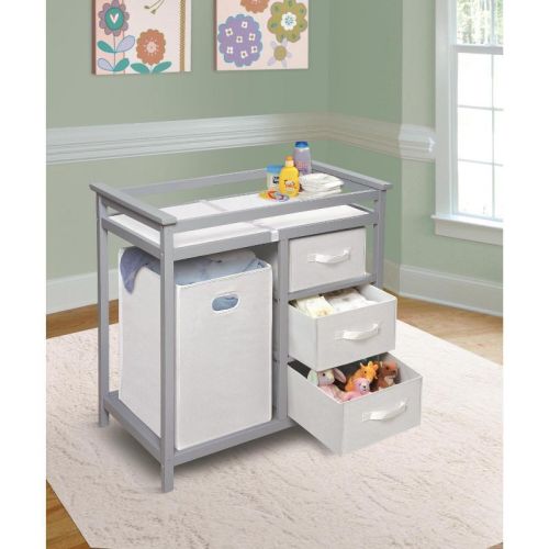 HomeStock Modern Nursery Changing Table with Three Storage Baskets & Large Hamper, Durable Wood Frame, Multi-Use Design