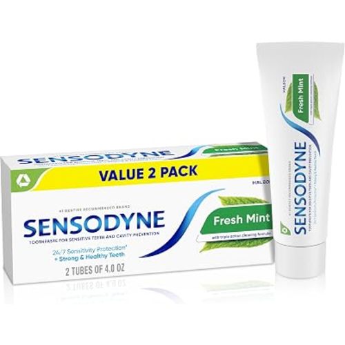 Sensodyne Fresh Mint Sensitive Toothpaste, ADA Accepted Toothpaste for Cavity Prevention and Sensitive Teeth Treatment - 4 Ounces (Pack of 2)