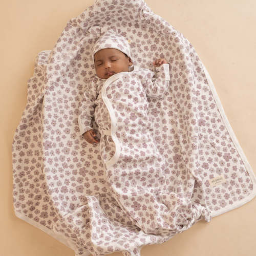 Organic Swaddle Blanket & Hat Set - Poppy