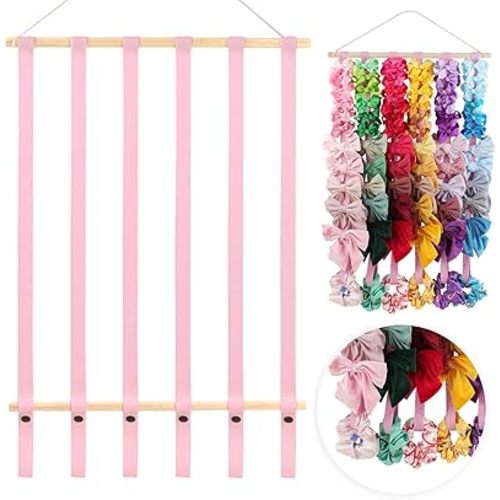 OAOLEER Hair Bow Holder Organizer for Girls Hair Bows,Hair Accessories Headband Organizer Bow Storage Hanger for Baby Girls Wall Hanging Decor for Toddler Girls (Pink)