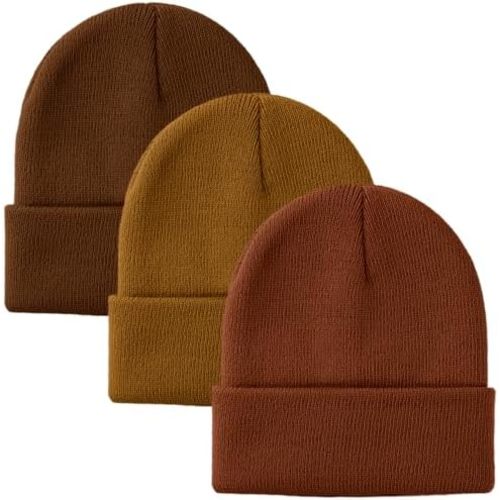 Glooarm 3 Pack Toddler Beanie Kids Beanie Winter Hats Knit Ribbed Boys Girls Beanies Warm Cuffed Caps
