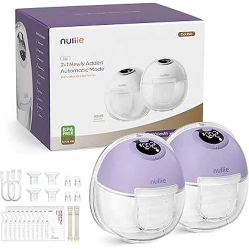 Nuliie Hands-Free Breast Pump, Wearable Breastfeeding Pump 4 Modes 9 Levels with 18/21/24MM Flange, Electric Breast Pump Portable, Replaced Pumping Accessories Included (2 Packs, Purple)
