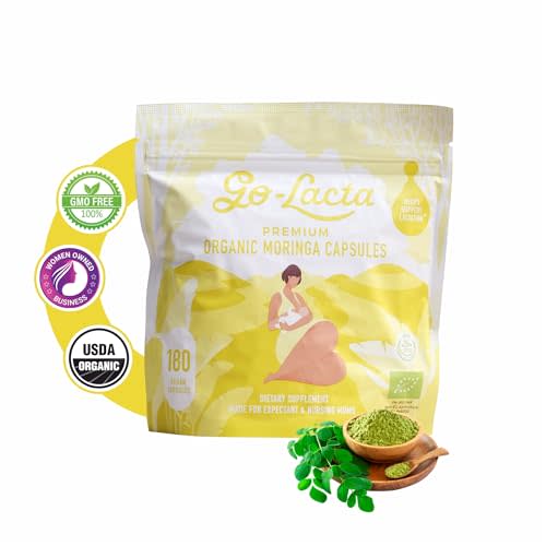 Go-Lacta 100% Organic Premium Moringa Capsules for Breastfeeding - Build Breast Milk Supply Before Birth - Healthy Breastfeeding for Mom and Baby - Increase Breast Milk Supply