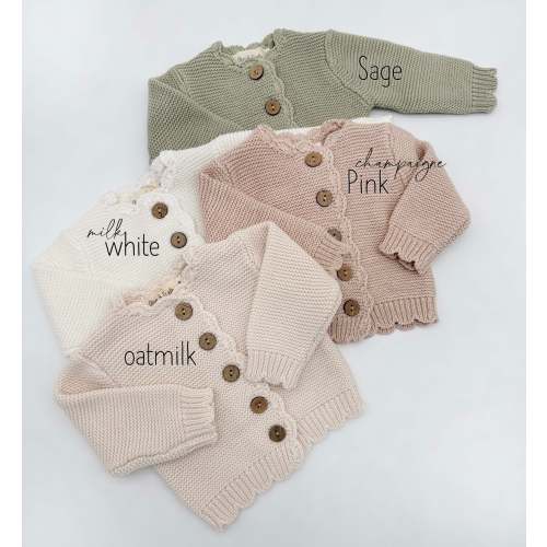 Cotton Knitted baby kids | Sophia Cardigan – Olive and Cradle (champagne pink 3-6mo)