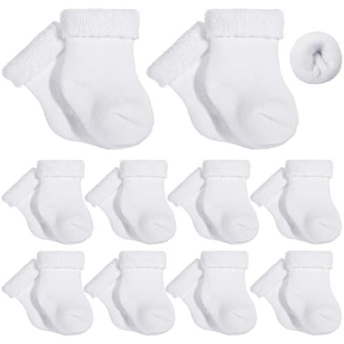 10 Pairs Preemie Baby Terry Cotton Turn Cuff Socks for Newborn Girls Boys - Nicu