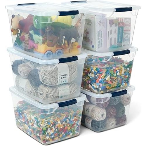 Rubbermaid Cleverstore Clear 32 Qt, 6 Pack Stackable Plastic Storage Bins with Lids, Great for Closet and Laundry Storage, Organizing in the Home
