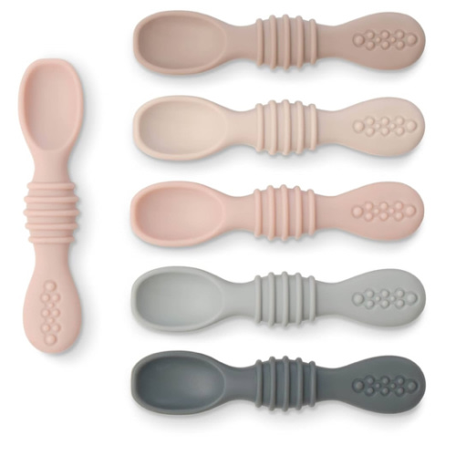 Simka Rose Silicone Baby Spoons Self Feeding (6 Pack)- First Stage Infant Spoons for Babies & Toddlers- Baby Led Weaning Shallow Spoons- Easy on Gums- 6 Months+ -Dishwasher Microwave Safe