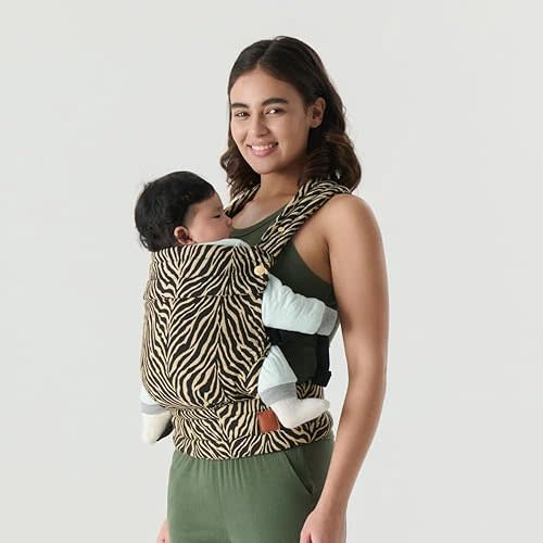 Baby Carrier for Newborns to Toddlers | Cozy Wrap with Lumbar Support | Soft Fabric, 7-35lbs Adjustable Fit | Brown Zebra Pattern