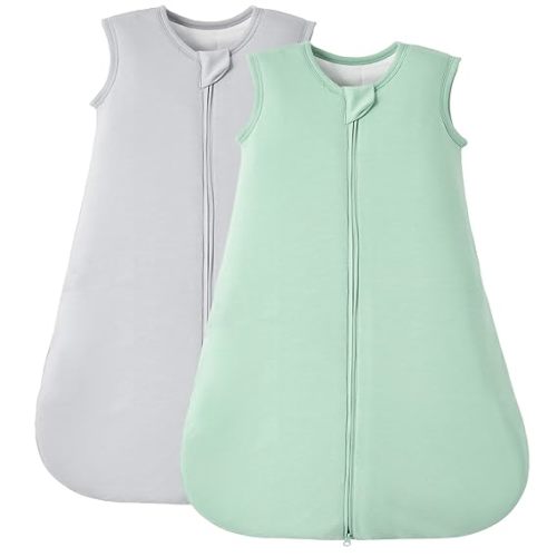 Duomiaomiao 2 Pack Buttery Soft Rayon Made from Bamboo Baby Sleep Sack 6-18 Months 1.0 TOG, Premium Baby Sleeping Bag 2-Way Zipper for Babies
