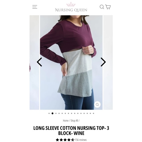 Long Sleeve Cotton Nursing Top- 3 Block- Wine