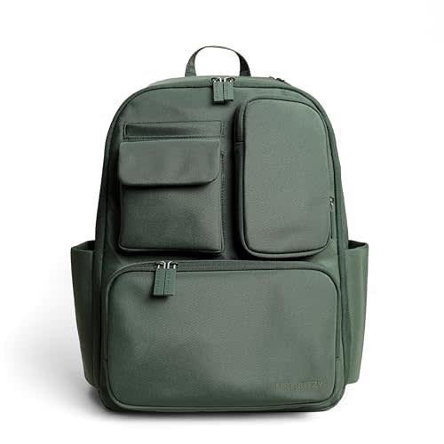 Itzy Ritzy Utility Diaper Bag Backpack, 17 Pockets w/Changing Pad (Green) | Travel-Ready Diaper Backpack with 2 Insulated Bottle Holders, Laptop Compartment, Trolley Sleeve, Straps, and Changing Pad