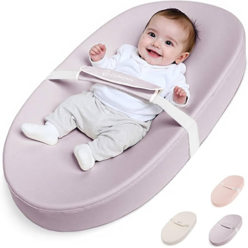 COMOMY Baby Changing Pad with Wipeable & Waterproof PU Cover, Contoured Diaper Changing Pad for Dresser with Non-Slip Safety Belt, Portable and Lightweight, Large Cushioned Foam, Lavender