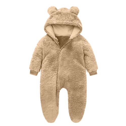 ZyeKqe Winter Baby Clothes Keep Warm Fleece Thick Onesie Cute Ear Hooded Jumpsuits Newborn Boys Girls Romper Kids Coats Jackets(3-6 Months,Khaki)
