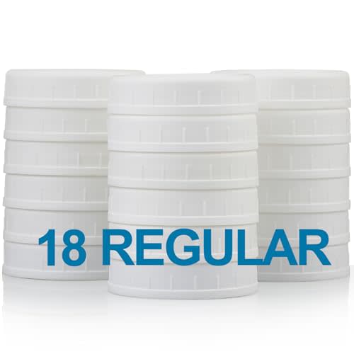 18 Pack REGULAR MOUTH Mason Jar Lids for Compatible with Ball, Kerr Regualr Mouth Jars - Plastic Storage Caps for Mason Jars, Canning Jars - Leakproof, Dishwasher Safe & Food Grade - White