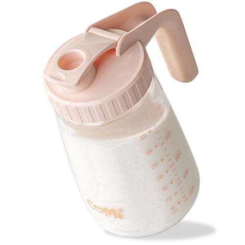 COMI Breast Milk Pitcher, 32oz Mason Jar with Wide Mouth, Breast Milk Fridge Storage Container, Pink