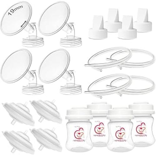 Nenesupply Pump Parts Compatible with Spectra S2 S1 9 Plus Breast Pump to Replace Spectra Pump Parts S2 Accessories Flange 19mm Duckbill Valve Tubing Bottles Backflow Protector (19mm - 4 Sets)