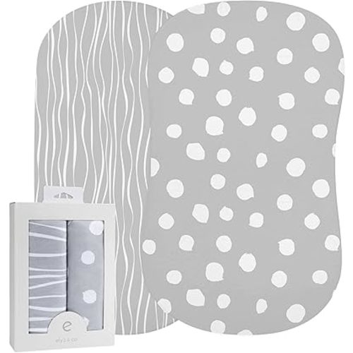 Bassinet Sheet Set 2 Pack 100% Jersey Cotton Grey and White Abstract Stripes and Dots by Ely's & Co.