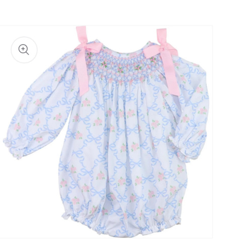 Pink And Blue Ribbon And Rose Smocked Bubble – Cecil & Lou