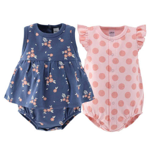 Navy Floral Baby Girl Rompers, 2 Pack
