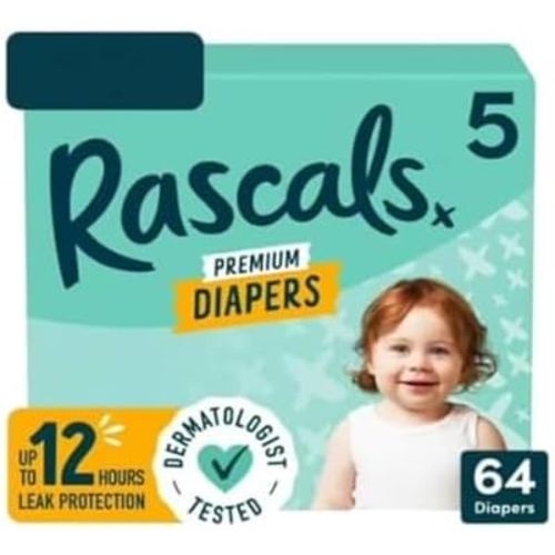 Rascal Premium Absorbent Baby Diapers Size 5, 64 Count (Pack of 1)