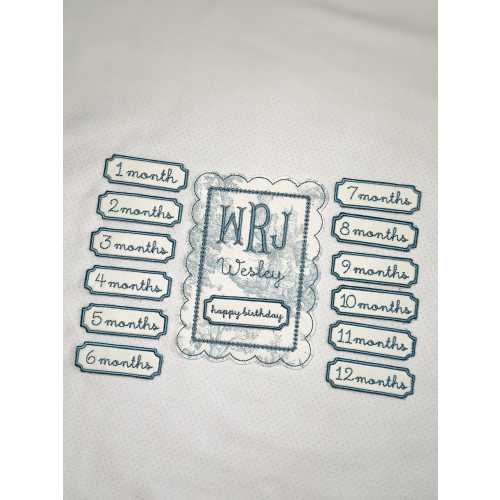 Blue Toile Baby Milestone Personalized Keepsake