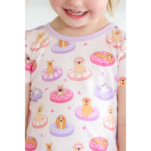 Two-Piece Short Pajama Set | Poolside Pups Pink | Caden Lane