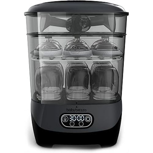 Baby Brezza Bottle Sterilizer and Dryer Advanced – 33% Faster - Largest Capacity Steam Sanitizer - Universal Sterilization Machine for All Bottles + Pump Parts - HEPA Air Filter, Charcoal