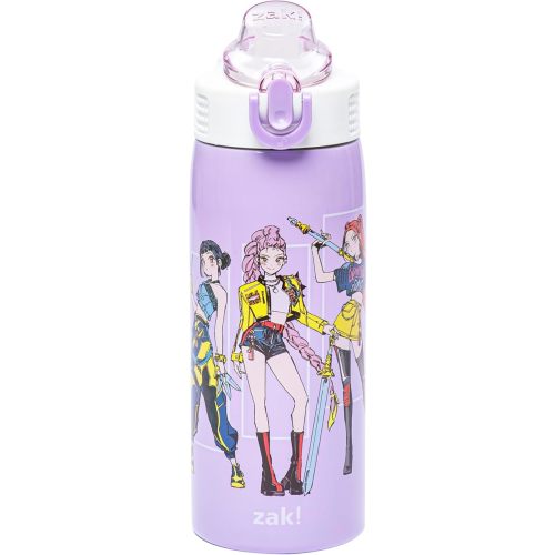 Zak Designs KPop Demon Hunters Sage Kids Water Bottle For School or Travel, 19oz Stainless Steel Water Bottle With Straw, Handle, and Leak-Proof, Pop-Up Spout Cover (Rumi, Mira, Zoey)