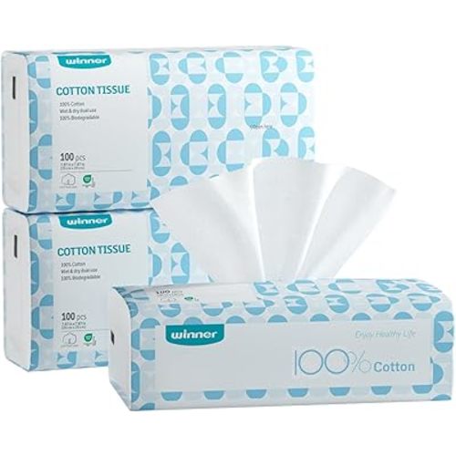 Winner Disposable Face Towels, 100% Cotton, 300 Count (Pack of 3)