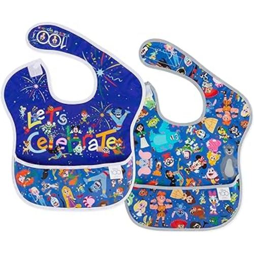 Bumkins Disney Bibs for Girl or Boy, SuperBib Baby and Toddler for 6-24 Months, Essential Must Have for Eating, Feeding, Baby Led Weaning, Mess Saving Catch Food, Fabric, 2-pk 100 Years Celebration